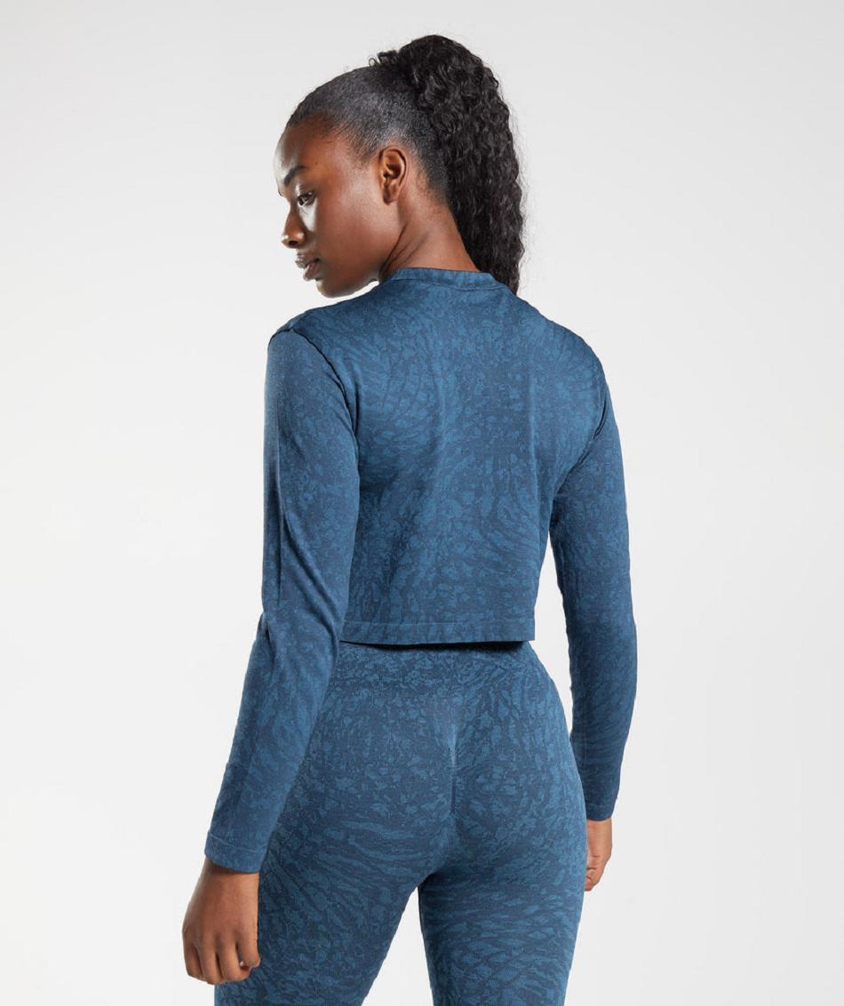 Long Sleeve Gymshark Adapt Animal Seamless Mujer Azul Marino | CO 2291XYU